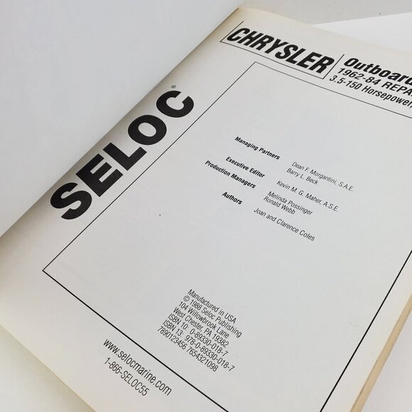 Chrysler Outboards Motor Repair Manual Book 1962-84 SELOC 1000 Boat Engines - Picture 3 of 8